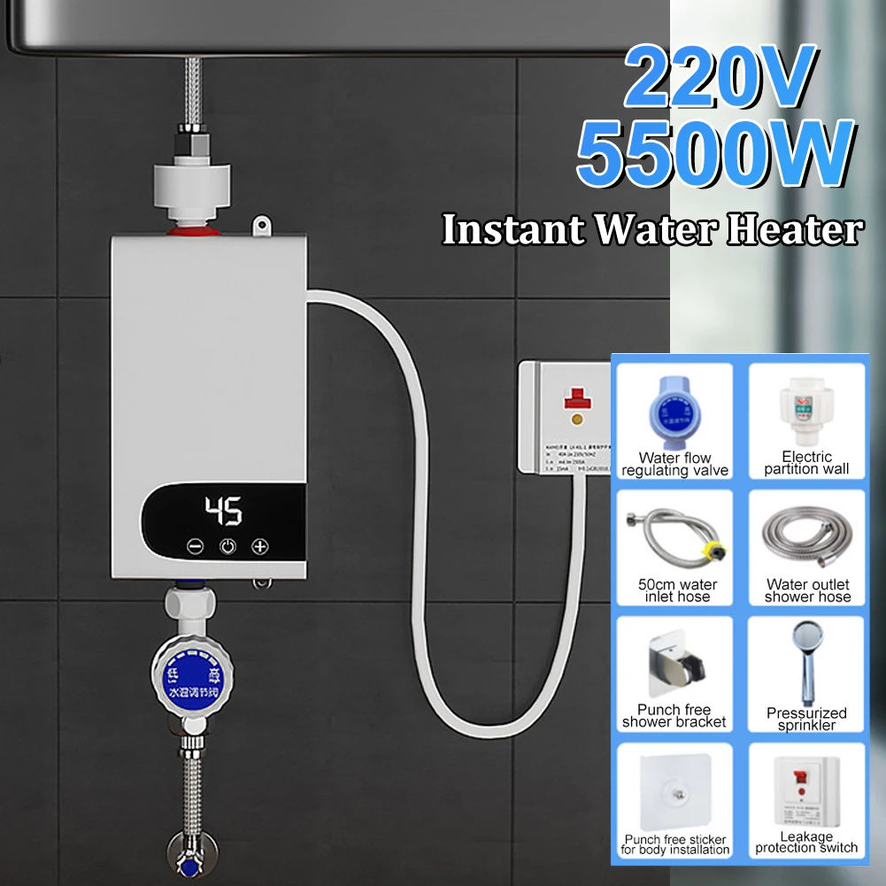 220V 5500W New Electric Water Heater Tankless Instantaneous Faucet Tap Kitchen Hot Water Crane LED Digital Bathroom Tool EU Plug
220V 5500W New Electric Water Heater Tankless Instantaneous Faucet Tap Kitchen Hot Water Crane LED Digital Bathroom Tool EU Plug