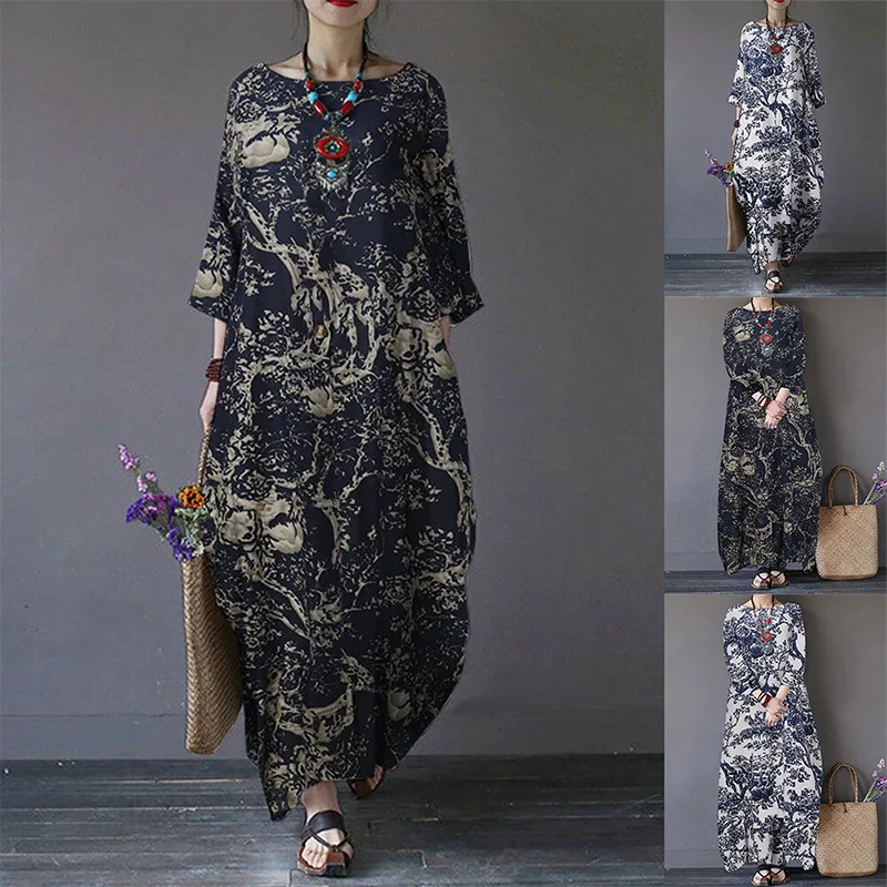 Europe and the United States 2022 autumn new round neck dress women's national wind printing seven-point sleeve loose long skirt
Europe and the United States 2022 autumn new round neck dress women's national wind printing seven-point sleeve loose long skirt