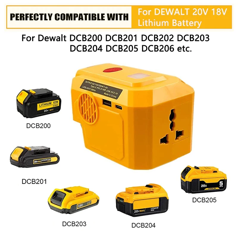 Для Dewalt, порт инвертора 20 в, источник питания с разъемом переменного тока, порт USB Type-C, быстрое зарядное устройство, адаптер, инвертор
Для Dewalt, порт инвертора 20 в, источник питания с разъемом переменного тока, порт USB Type-C, быстрое зарядное устройство, адаптер, инвертор