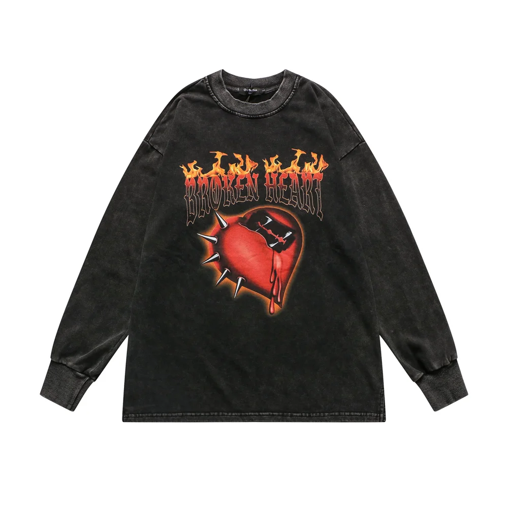 Men Washed Long Sleeve Tshirt Punk Heart Print Distressed O-Neck Tops Cotton Loose Vintage Hipster Hip Hop Streetwear Pullover
Men Washed Long Sleeve Tshirt Punk Heart Print Distressed O-Neck Tops Cotton Loose Vintage Hipster Hip Hop Streetwear Pullover