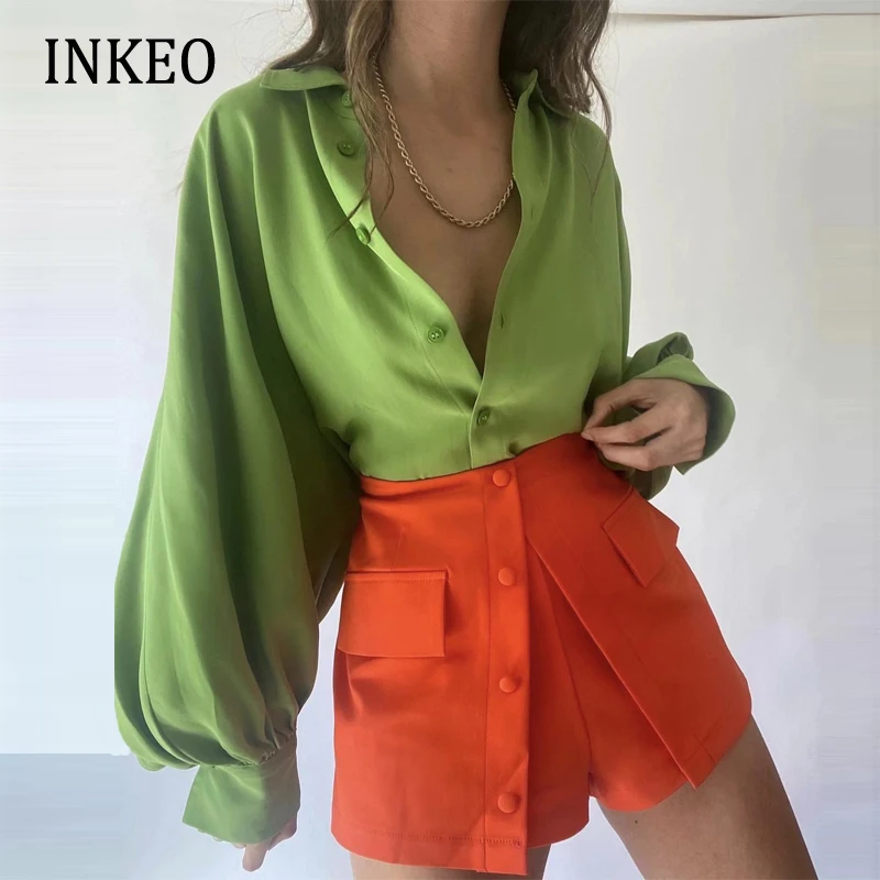Korean women Lantern sleeve blouse Spring autumn Apple green female overshirt Casual Long sleeve tops clothing Chic INKEO 2T191
Korean women Lantern sleeve blouse Spring autumn Apple green female overshirt Casual Long sleeve tops clothing Chic INKEO 2T191