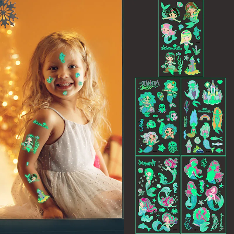 10pcs Luminous Tattoo Sticker The Body Art Cartoon Print Temporary Color Unicorn Mermaid Dinosaur Kids Girl Favorite Party Decor
10pcs Luminous Tattoo Sticker The Body Art Cartoon Print Temporary Color Unicorn Mermaid Dinosaur Kids Girl Favorite Party Decor