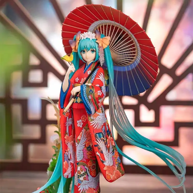 

23cm Hatsune Miku Anime Figure Kimono Long Hair Kawaii Virtual Singer Figurines Pvc Statue Collectible Model Children Doll Gift