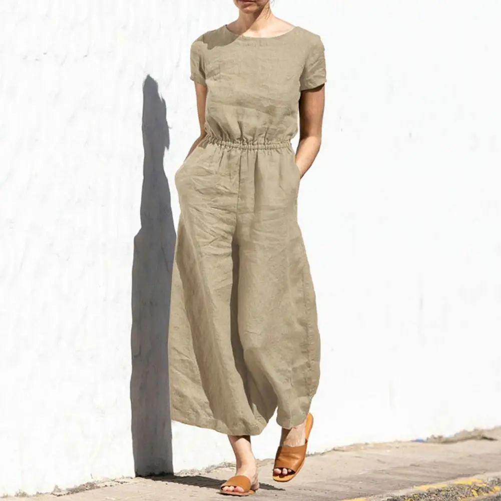 Women Short Sleeve Solid Loose Wide Leg Jumpsuits Fashion Summer Rompers Elastic Waist Long Playsuits Casual Overalls
Women Short Sleeve Solid Loose Wide Leg Jumpsuits Fashion Summer Rompers Elastic Waist Long Playsuits Casual Overalls
