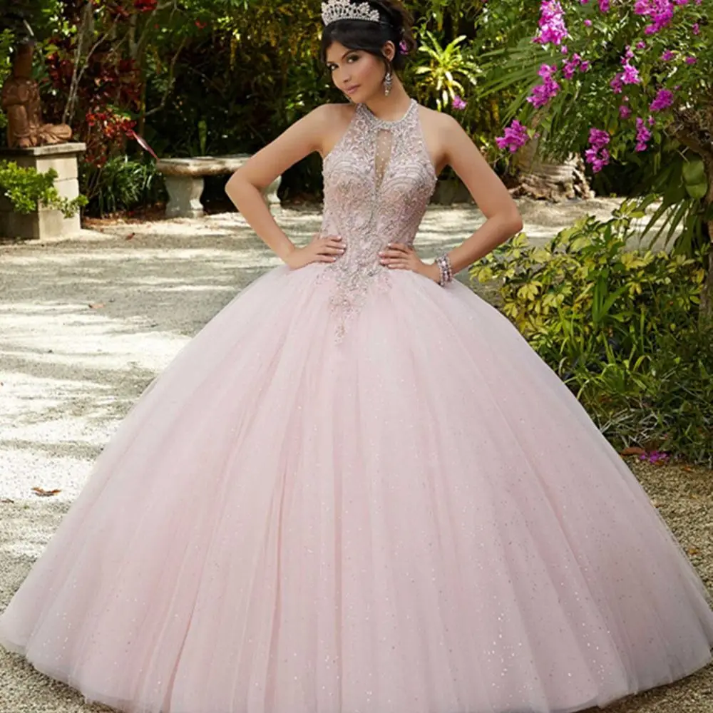 Light Pink Quinceanera Dresses 2022 Sweet 16 Ball Gown Halter Lace Beads Sequins Backless Princess Party Vestidos De 15 Años
Light Pink Quinceanera Dresses 2022 Sweet 16 Ball Gown Halter Lace Beads Sequins Backless Princess Party Vestidos De 15 Años