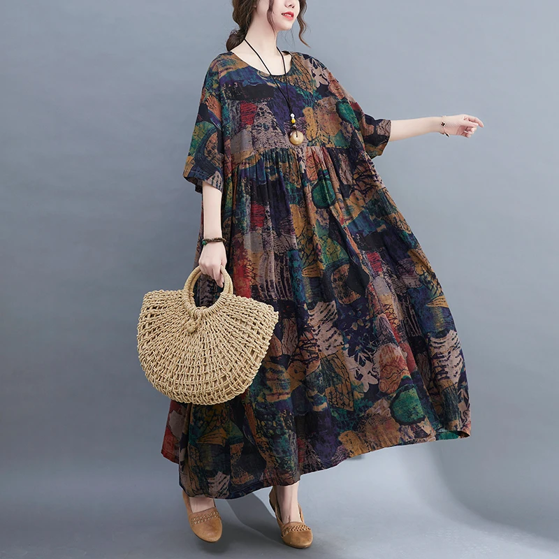 Retro Plus Size Kaftan Women's Cotton home Dress Secret Forest Printing Round Neck Short Sleeve Casual Female Vintage Maxi Dress
Retro Plus Size Kaftan Women's Cotton home Dress Secret Forest Printing Round Neck Short Sleeve Casual Female Vintage Maxi Dress