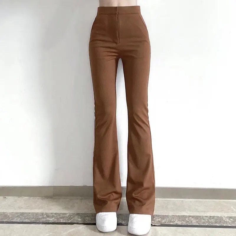 Women Solid Color Flared Pants, Brown High Waist Bootcut Trousers with Pockets, S/ M/ L
Women Solid Color Flared Pants, Brown High Waist Bootcut Trousers with Pockets, S/ M/ L