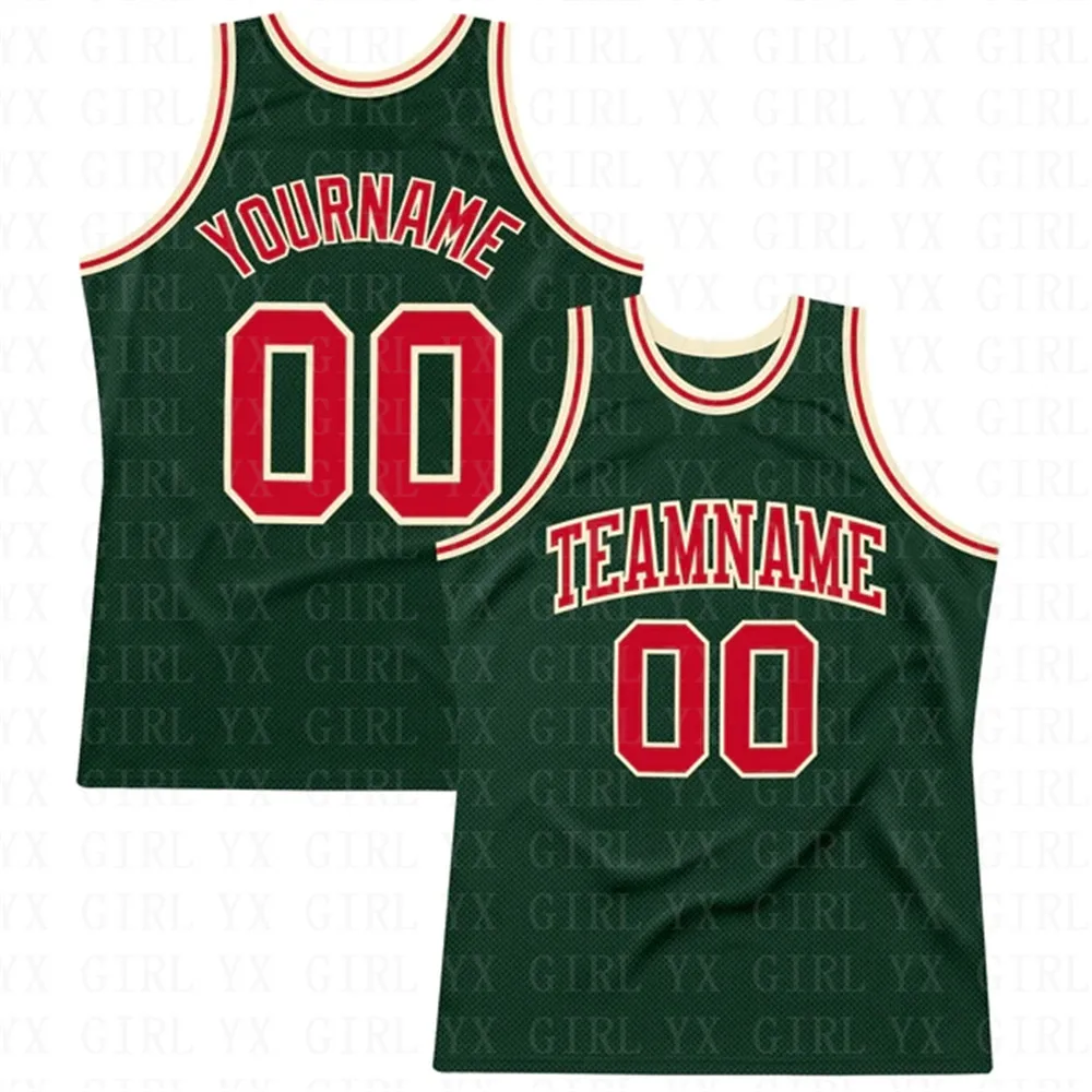 

Custom Hunter Green Red- Authentic Throwback Basketball Jersey Tank Tops for Men Jersey Personlized Sew Team Unisex Top