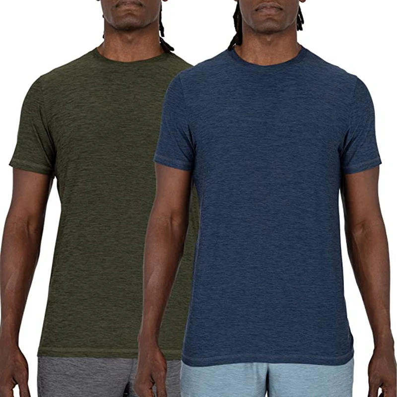 

2 PCS Mens Workout Shirts- Dry-Fit Moisture Wicking Tech Athletic Performance Running Gym O Neck T Shirts for Men