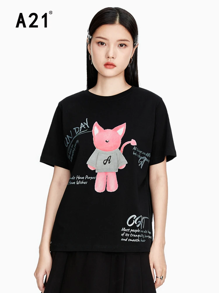 A21 Women's Casual Short-sleeved T-shirt 2022 Summer New Cotton Simple Loose Round Neck Chic Cartoon Pattern Letter Printing Top
A21 Women's Casual Short-sleeved T-shirt 2022 Summer New Cotton Simple Loose Round Neck Chic Cartoon Pattern Letter Printing Top