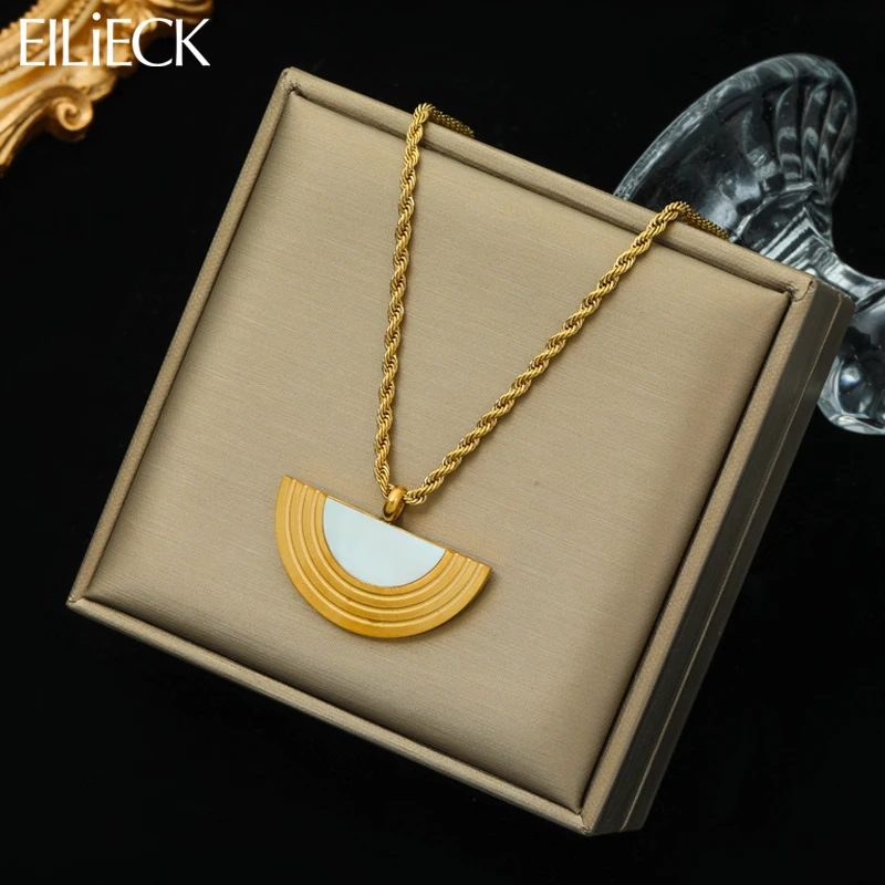 

EILIECK 316L Stainless Steel Geometric Charm Necklace For Women Fashion Clavicle Chain Jewelry Lady Gift Party collier femme