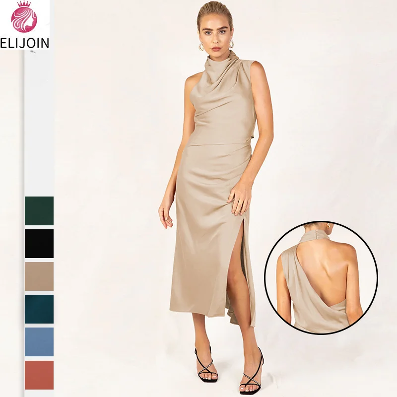 ELIJOIN Spring and Summer Best-selling High-quality Satin Neck Solid Color Sleeveless Dress French Sexy Slit Long Skirt Dress
ELIJOIN Spring and Summer Best-selling High-quality Satin Neck Solid Color Sleeveless Dress French Sexy Slit Long Skirt Dress