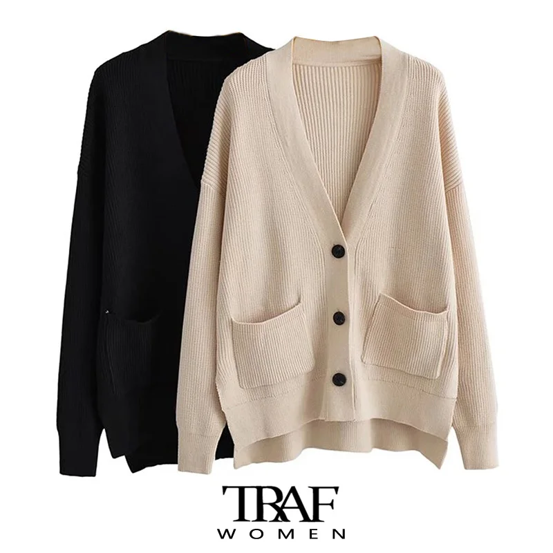 TRAF Women Fashion With Pockets Loose Knit Cardigan Sweater Vintage V Neck Long Sleeve Female Outerwear Chic Tops
TRAF Women Fashion With Pockets Loose Knit Cardigan Sweater Vintage V Neck Long Sleeve Female Outerwear Chic Tops