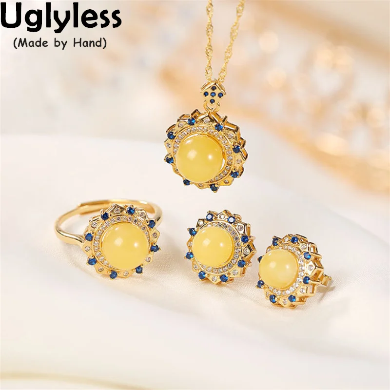 Uglyless Chicken Oil Beeswax Amber Jewelry Sets Women Blue Zircons Sun Flowers Studs Earrings Rings Necklaces 925 Silver Bijoux
Uglyless Chicken Oil Beeswax Amber Jewelry Sets Women Blue Zircons Sun Flowers Studs Earrings Rings Necklaces 925 Silver Bijoux
