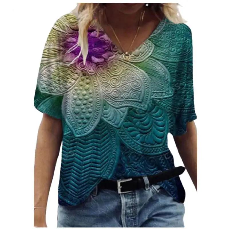 New 2022 Summer T Shirt Women Short Sleeve 3D Leaves Print Tee Tops Casual V-Neck Loose Plus Size Tops Fashion Ladies Street Top
New 2022 Summer T Shirt Women Short Sleeve 3D Leaves Print Tee Tops Casual V-Neck Loose Plus Size Tops Fashion Ladies Street Top