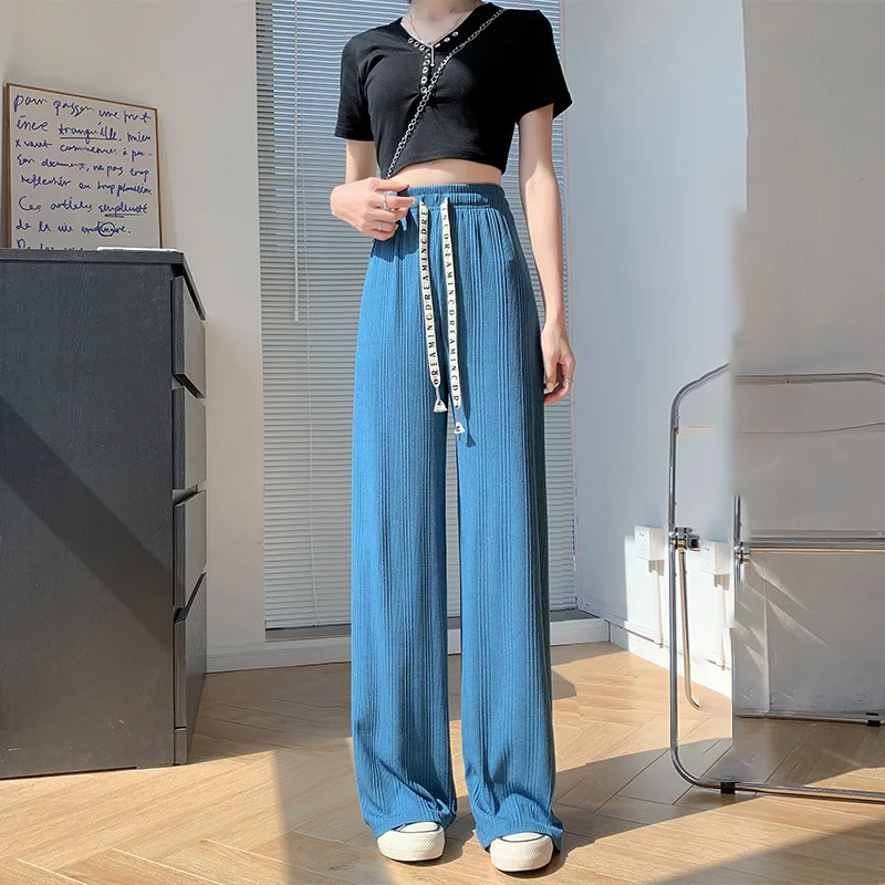Premium Striped Ice Silk Wide-Leg Pants Spring and Summer Women's Pink Stretch High Waist Drawstring Vertical Straight Pants
Premium Striped Ice Silk Wide-Leg Pants Spring and Summer Women's Pink Stretch High Waist Drawstring Vertical Straight Pants