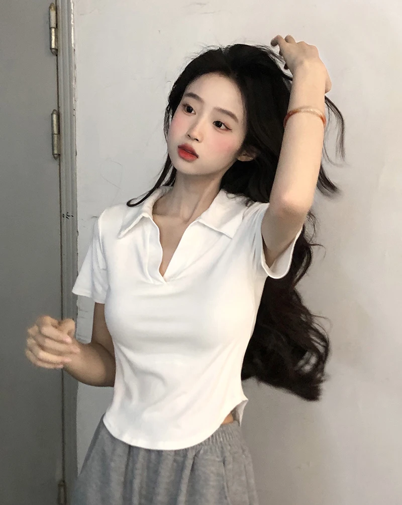 Summer T-shirt Short Sleeve Casual Woman Tees Turn Down Collar White T Shirt Tops for Women
Summer T-shirt Short Sleeve Casual Woman Tees Turn Down Collar White T Shirt Tops for Women