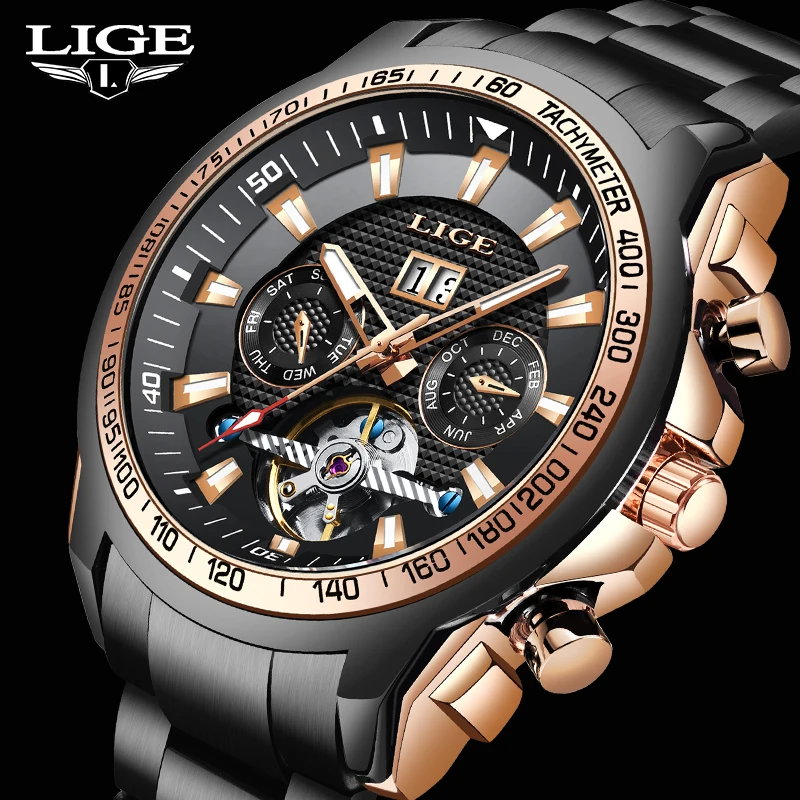 LIGE Fashion Tourbillon Watch for Men Mechanical Hand Wind Wristwatch Men Watch Luminous Waterproof Watches Relogio Masculino
LIGE Fashion Tourbillon Watch for Men Mechanical Hand Wind Wristwatch Men Watch Luminous Waterproof Watches Relogio Masculino