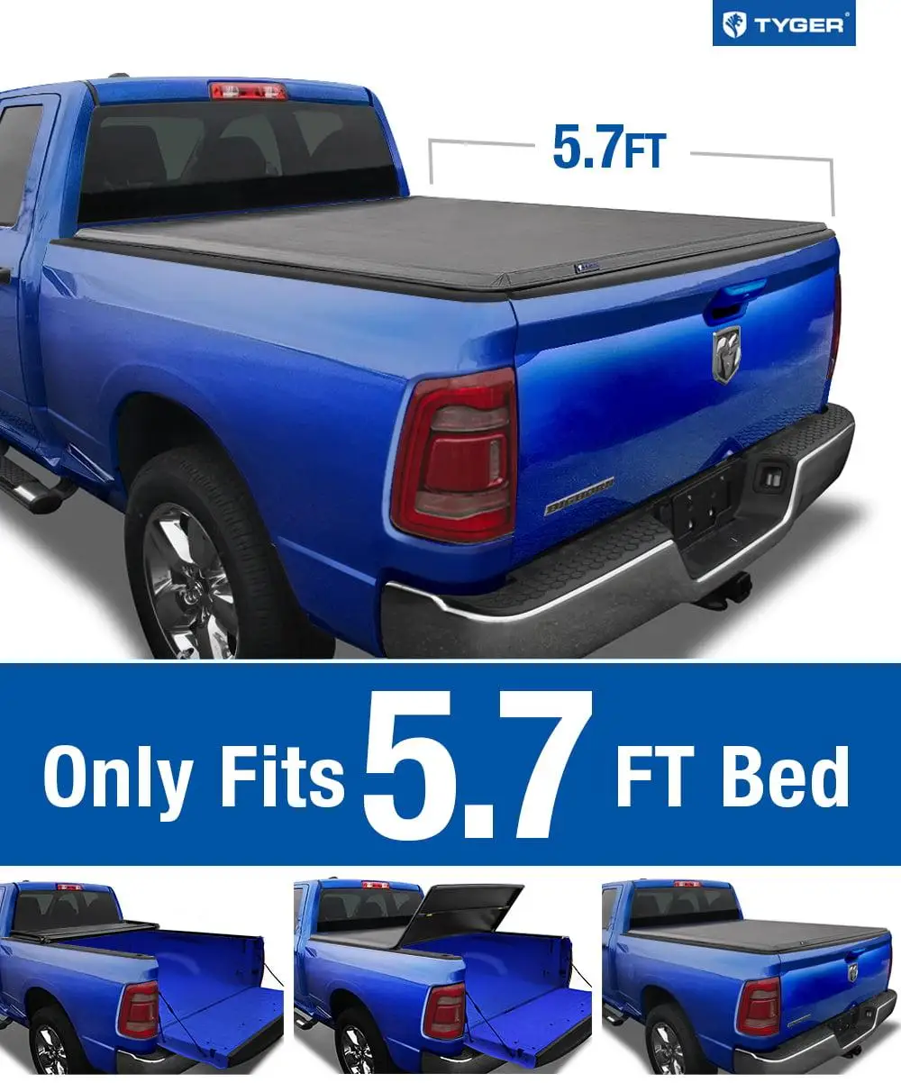 Tyger Auto T3 Soft Tri-fold Truck Bed Tonneau Cover Compatible Ram 1500 New Body Style | 5'7" Bed | TG-BC3D1044 | Vinyl
Tyger Auto T3 Soft Tri-fold Truck Bed Tonneau Cover Compatible Ram 1500 New Body Style | 5'7" Bed | TG-BC3D1044 | Vinyl
