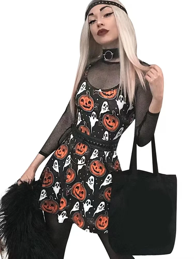 Summer Halloween Sexy Y2k Streetwear Pumpkin Ghost Printing Black Gothic A Line Party Spaghetti Strap Dresses for Women 2022 
Summer Halloween Sexy Y2k Streetwear Pumpkin Ghost Printing Black Gothic A Line Party Spaghetti Strap Dresses for Women 2022