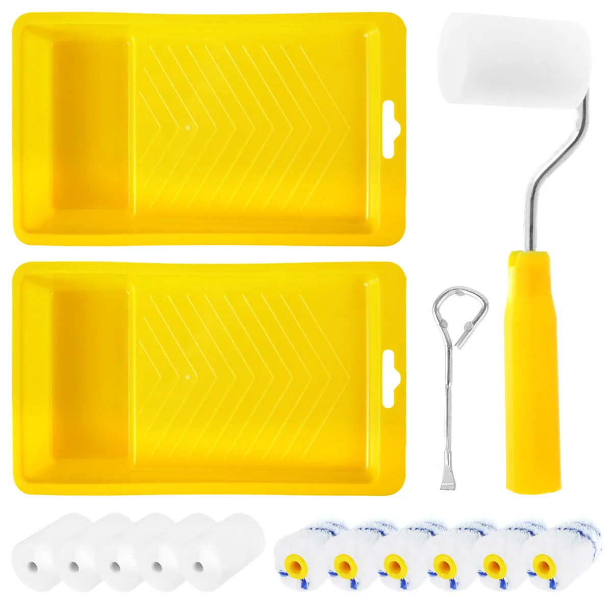 12 Pcs Wall Painting Roller Set with Holder 2 Paint Trays Paint Can Opener Foam Paint Roller Microfiber Cover for Repair Cabinet
12 Pcs Wall Painting Roller Set with Holder 2 Paint Trays Paint Can Opener Foam Paint Roller Microfiber Cover for Repair Cabinet