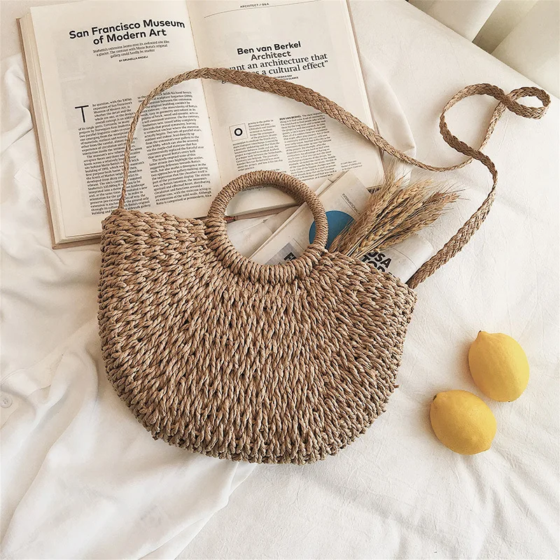 Соломенные сумки для женщин, летняя плетеная пляжная сумочка ручной работы в богемном стиле 
Соломенные сумки для женщин, летняя плетеная пляжная сумочка ручной работы в богемном стиле