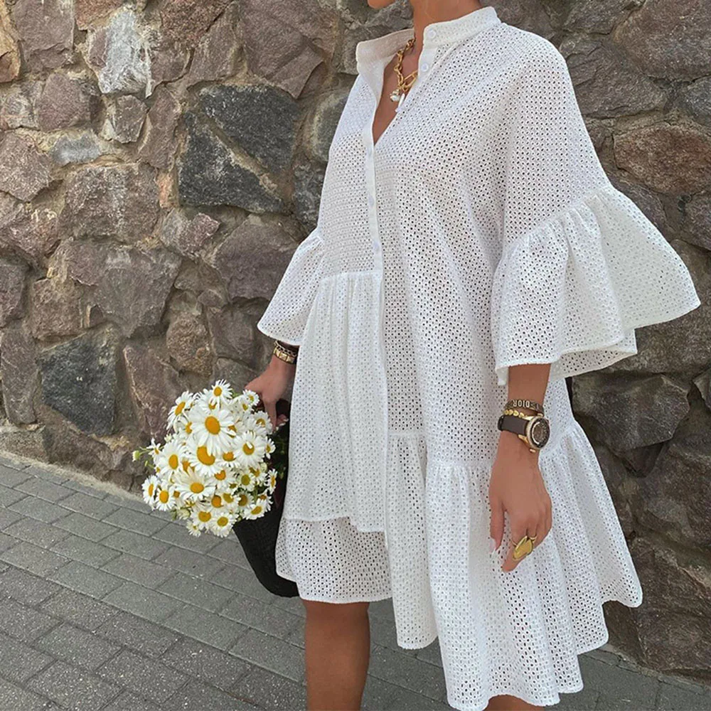 Women Mini Dress Asymmetry Hollow Out Dress Women Elegant Party Midi Dresses Stand Collar Button Simple Sundress Female Vestidos
Women Mini Dress Asymmetry Hollow Out Dress Women Elegant Party Midi Dresses Stand Collar Button Simple Sundress Female Vestidos