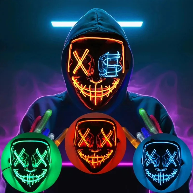 

Halloween Neon Led Purge Mask Masque Masquerade Party Masks Light Grow in the Dark Horror Mask Glowing Masker Toy Wholesale