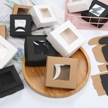 DIY 선물 빈티지 크래프트 종이 선물 상자, 케이크 패키지, 투명 PVC 창 캔디 포장 가방, 결혼식 선물 패키지 상자, 10 개