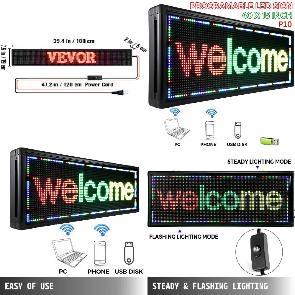 

KTV Advertising Newest 40 x 15 inch Red, Green, Yellow 3 Color LED Scrollable Signs for KTV Advertising Business Branding, Outs