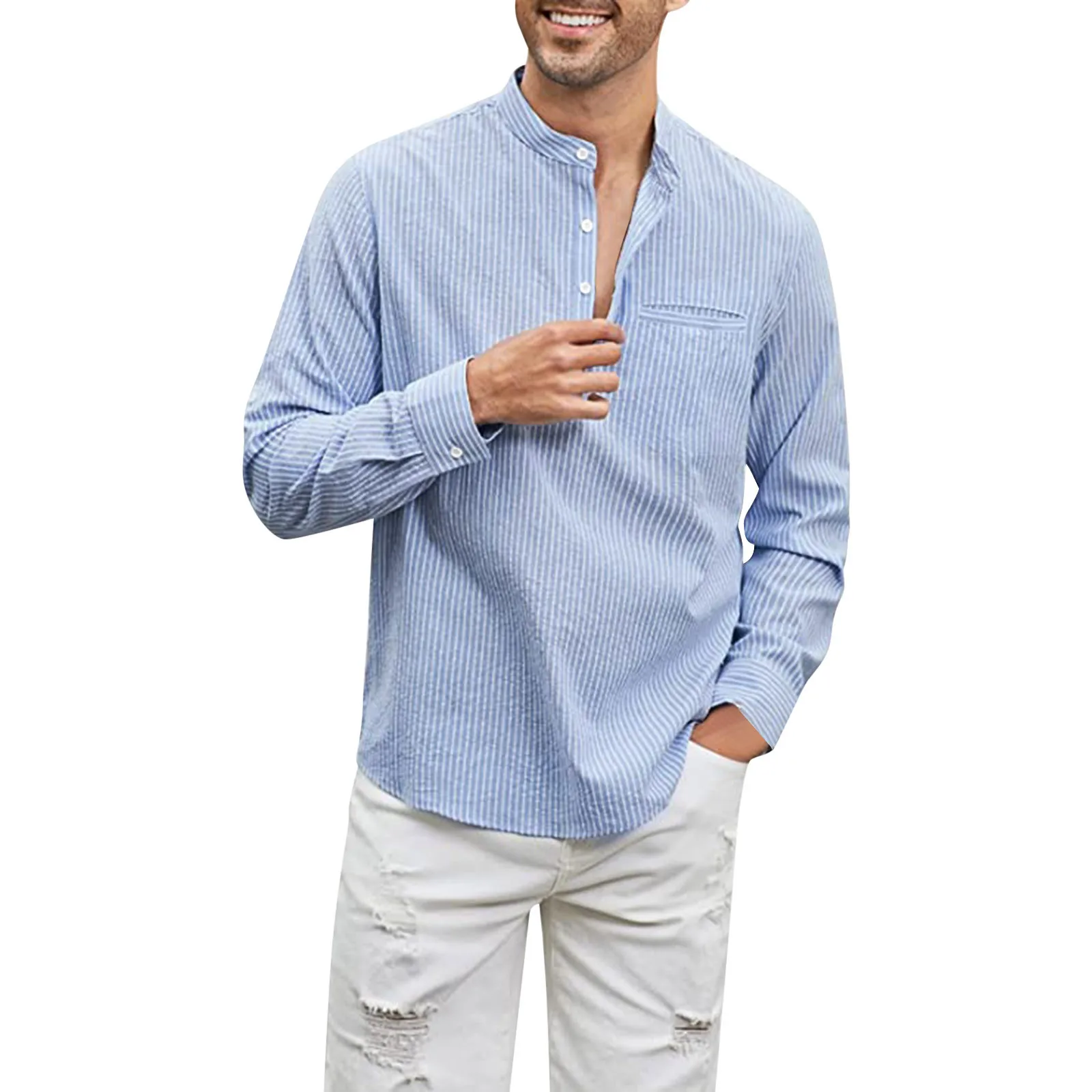 Casual Cotton Linen Shirt Stripe Print Shirts Stand Collar Long Sleeve Shirts For Men Streetwear Camisas Blusas Dailywear Tops
Casual Cotton Linen Shirt Stripe Print Shirts Stand Collar Long Sleeve Shirts For Men Streetwear Camisas Blusas Dailywear Tops