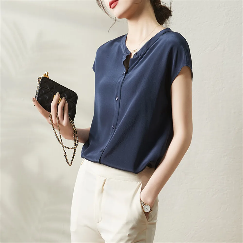 Women's Blouse Imitation Silk Short Sleeve Elegant Chic Shirt Leisure Commuter Office Tops Summer 2022 New Korea Japan
Women's Blouse Imitation Silk Short Sleeve Elegant Chic Shirt Leisure Commuter Office Tops Summer 2022 New Korea Japan