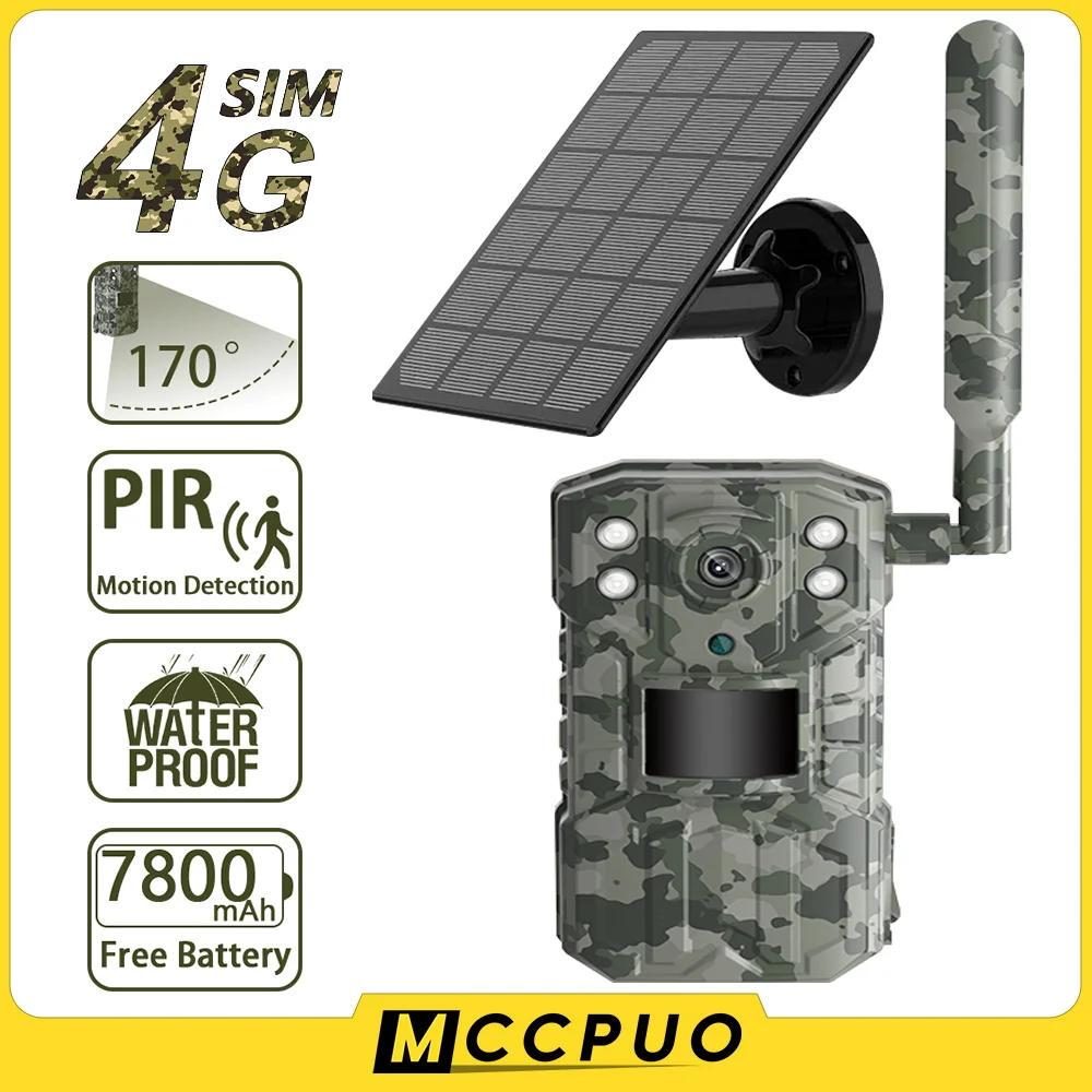 Mccpuo 4K 14MP 4G SIM Card Solar Hunting Trail Camera Waterproof 20M PIR Motion Detection Wildlife Camera With 30M Night Vision
Mccpuo 4K 14MP 4G SIM Card Solar Hunting Trail Camera Waterproof 20M PIR Motion Detection Wildlife Camera With 30M Night Vision