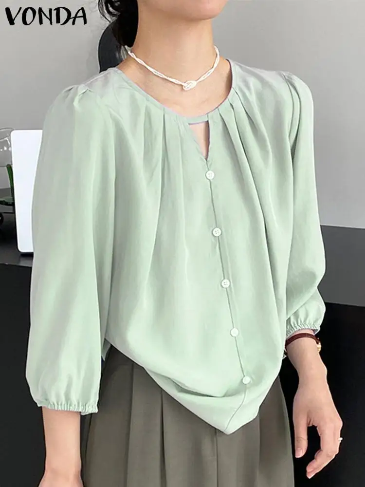 VONDA Summer Women Shirts 2023 Elegant Blouse Solid Color Tops Buttons Sexy Hollow Out 3/4 Puff Sleeve Casual Blusas Femininas
VONDA Summer Women Shirts 2023 Elegant Blouse Solid Color Tops Buttons Sexy Hollow Out 3/4 Puff Sleeve Casual Blusas Femininas