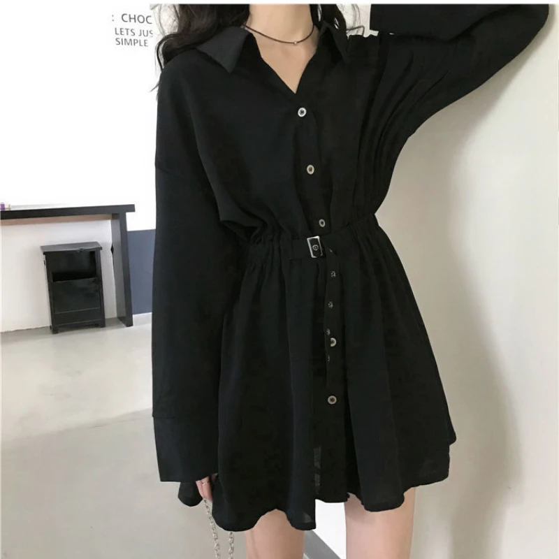 Fashion Black Hepburn Dress Women's Solid Color Lapel Button Long Sleeve Waist Closing Elegant Dress Vestido Chic In Autumn 2020
Fashion Black Hepburn Dress Women's Solid Color Lapel Button Long Sleeve Waist Closing Elegant Dress Vestido Chic In Autumn 2020