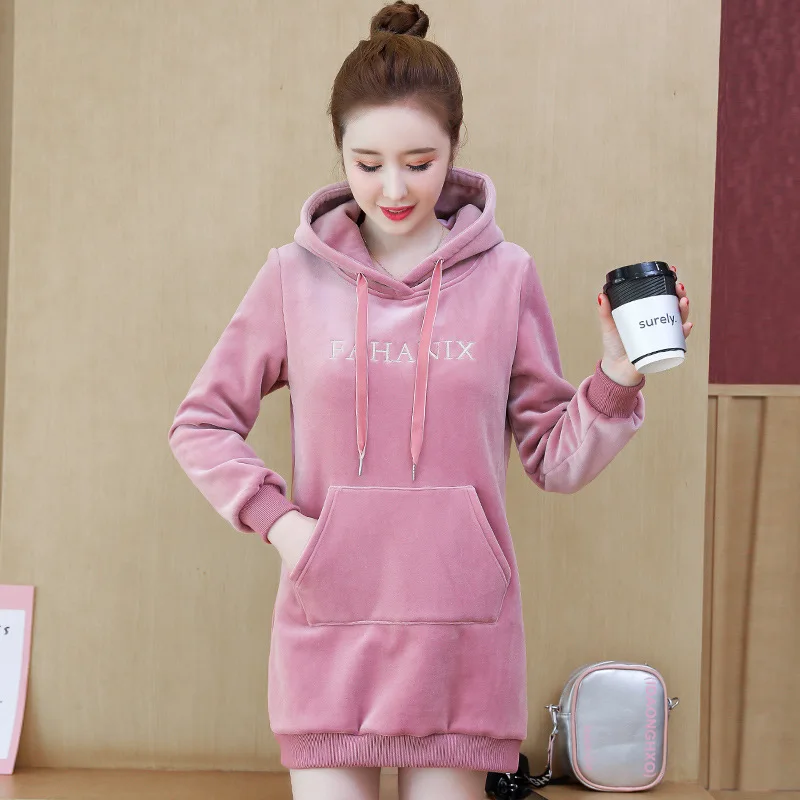 Women's Sweatshirt Ladies Tops Large Size Gold Velvet Hooded Pullover Clothes Long Sleeves Pocket Winter Loose Style Tenafeicc
Women's Sweatshirt Ladies Tops Large Size Gold Velvet Hooded Pullover Clothes Long Sleeves Pocket Winter Loose Style Tenafeicc