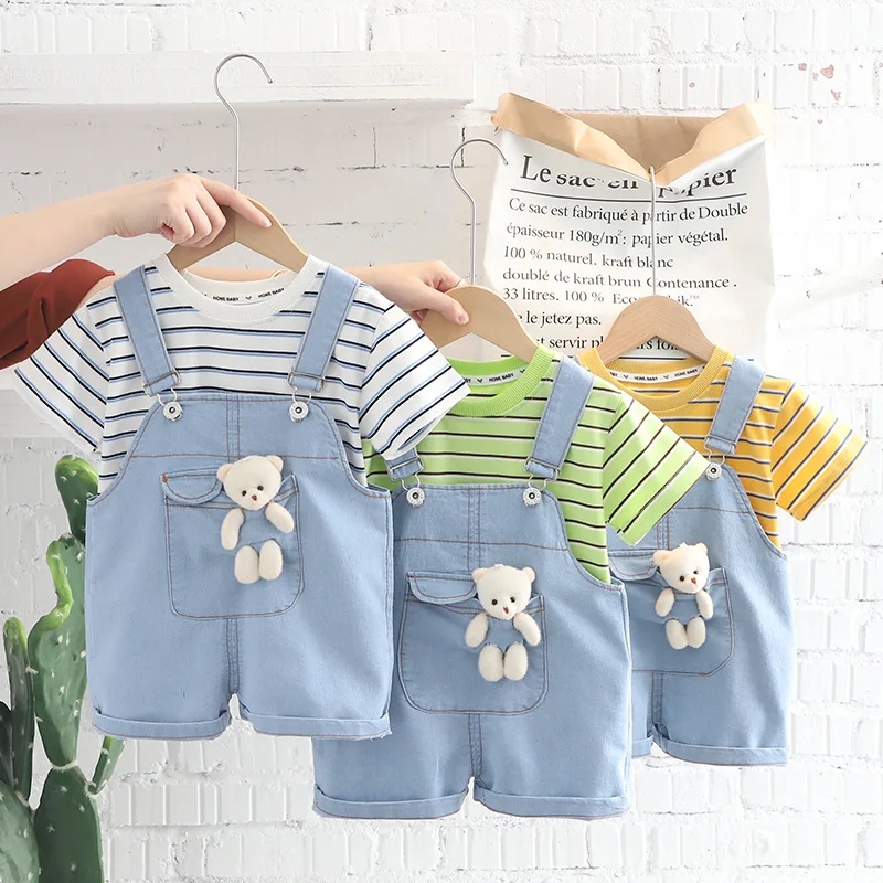 1 2 3 Years Baby Boy Clothing Sets Summer Cotton Stripe Top And Cute Bear Cowboy Overalls Girls Suit Birthday Party Kids Clothes
1 2 3 Years Baby Boy Clothing Sets Summer Cotton Stripe Top And Cute Bear Cowboy Overalls Girls Suit Birthday Party Kids Clothes