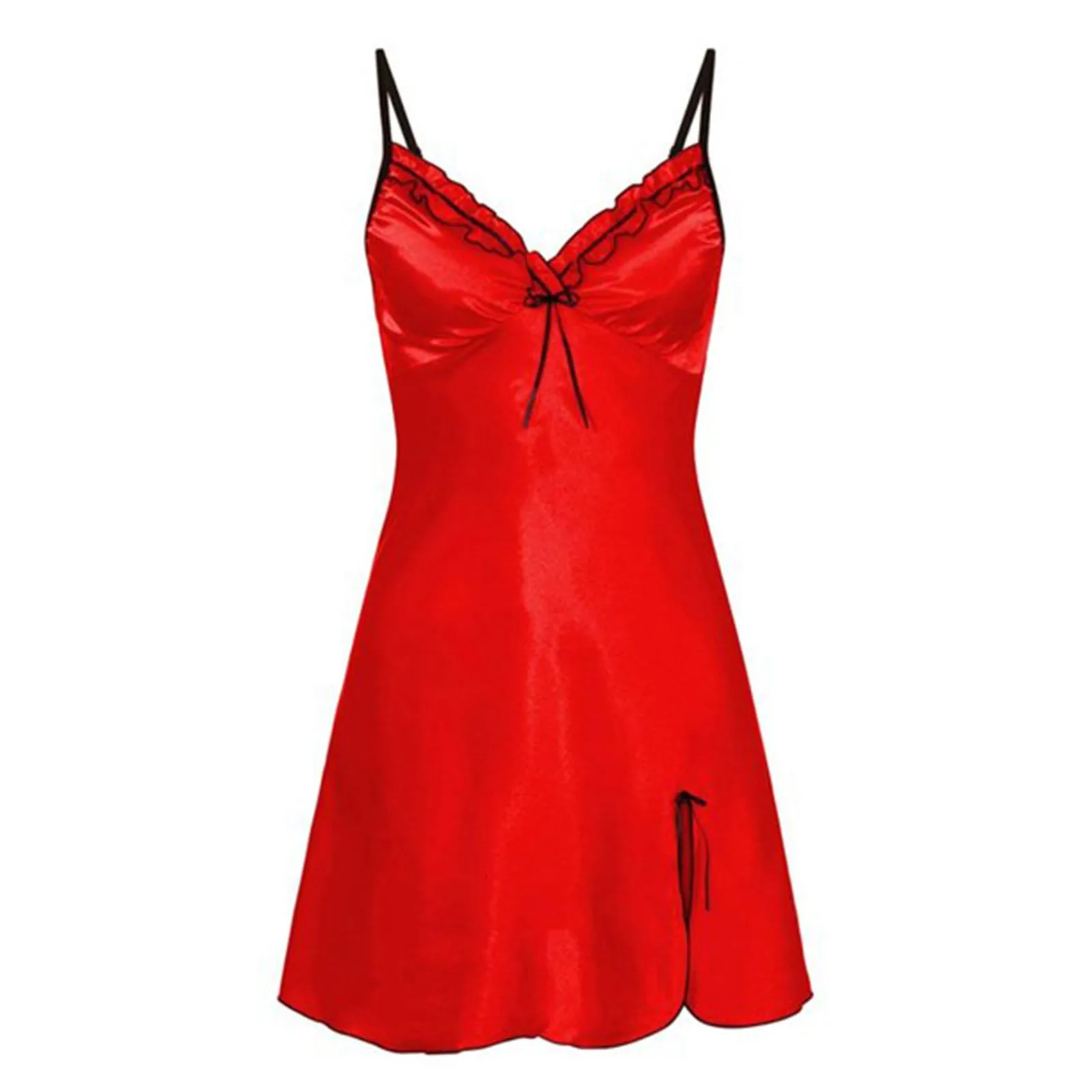 Sexy Sleepwear Women bow Silk Satin Night Dress Sleeveless Nighties V-neck Nightgown Plus Size Nightdress Nightwear 
Sexy Sleepwear Women bow Silk Satin Night Dress Sleeveless Nighties V-neck Nightgown Plus Size Nightdress Nightwear