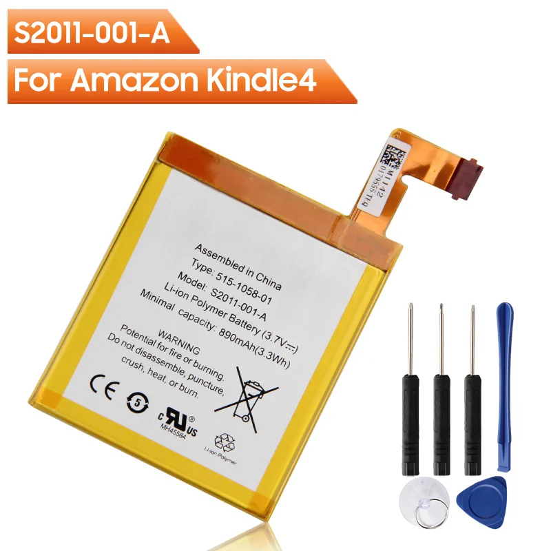 Original Replacement Battery s2011-001-a For Amazon Kindle 4 5 6 D01100 515-1058-01 MC-265360 DR-A015 With Free Tools 890mAh
Original Replacement Battery s2011-001-a For Amazon Kindle 4 5 6 D01100 515-1058-01 MC-265360 DR-A015 With Free Tools 890mAh