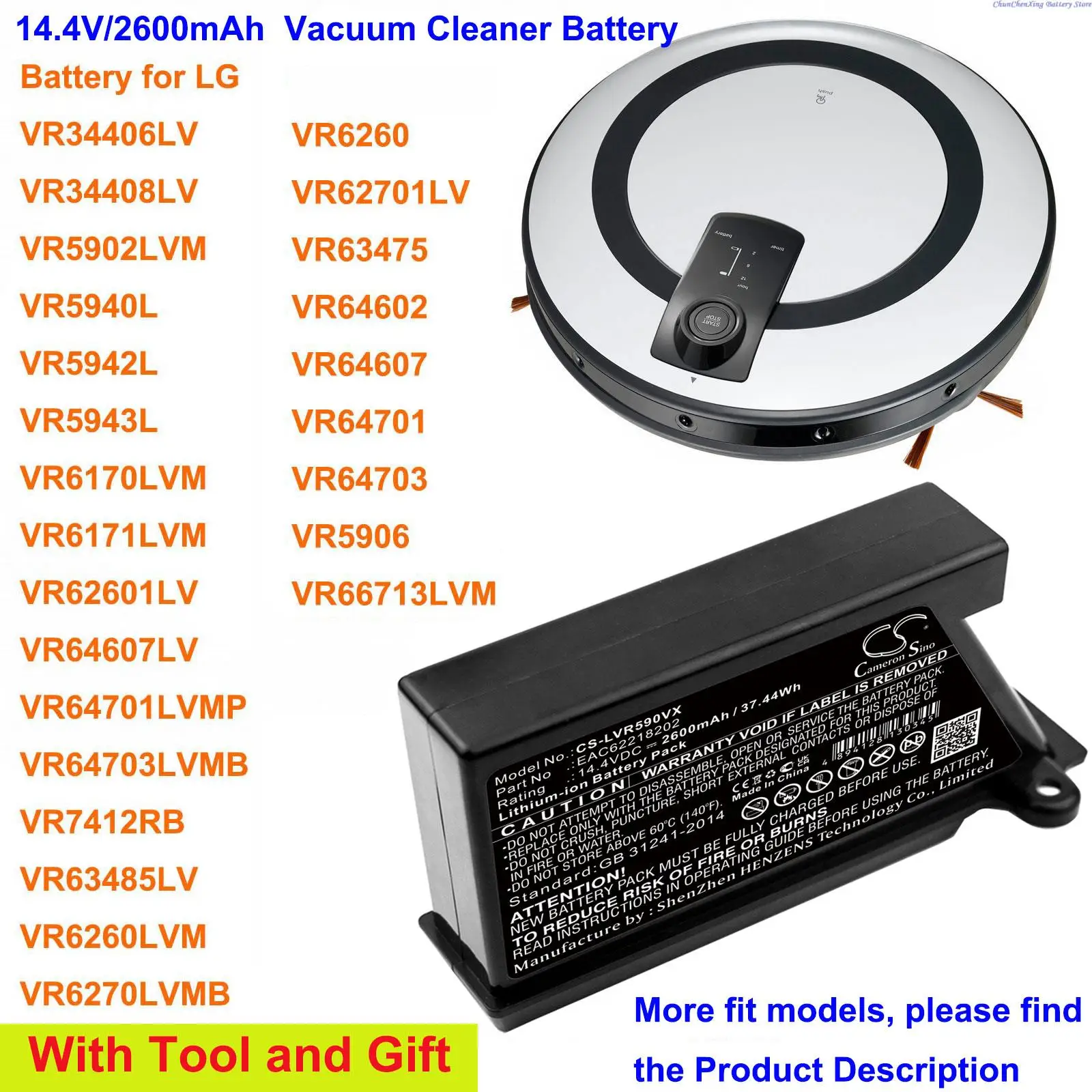 Cameron Sino 2600mAh Vacuum cleaner Battery for LG VR6270LVB,VR6270LVMB,VR63455LV,VR6370LVM,VR64604LV,VR64701LVMP,VR64702LVM
Cameron Sino 2600mAh Vacuum cleaner Battery for LG VR6270LVB,VR6270LVMB,VR63455LV,VR6370LVM,VR64604LV,VR64701LVMP,VR64702LVM