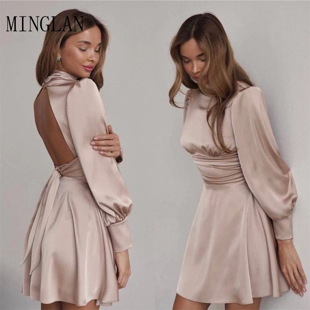 MINGLAN Sexy High Neck Summer Backless Short A Line Prom Dresses Pleat Full Sleeve Fashion Formal Evening Gowns For Women New
MINGLAN Sexy High Neck Summer Backless Short A Line Prom Dresses Pleat Full Sleeve Fashion Formal Evening Gowns For Women New