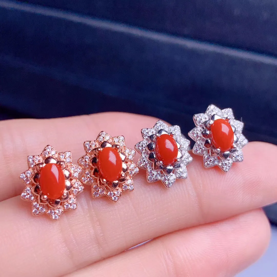 

Ожерелье из серебра 925 пробы с инкрустированными натуральными красными кораллами, кольцо, серьги, обнаружение костюма