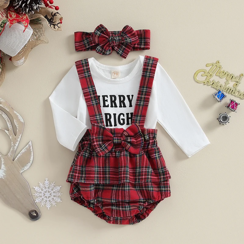 Baby Girls Christmas Outfits Long Sleeve Letter Romper with Suspender Shorts Headband Set Newborn Clothes
Baby Girls Christmas Outfits Long Sleeve Letter Romper with Suspender Shorts Headband Set Newborn Clothes