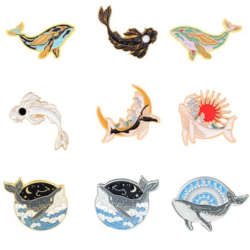 Эмалированная булавка Lucky Fish Koi в форме Кита креативные броши подарок джинсовая