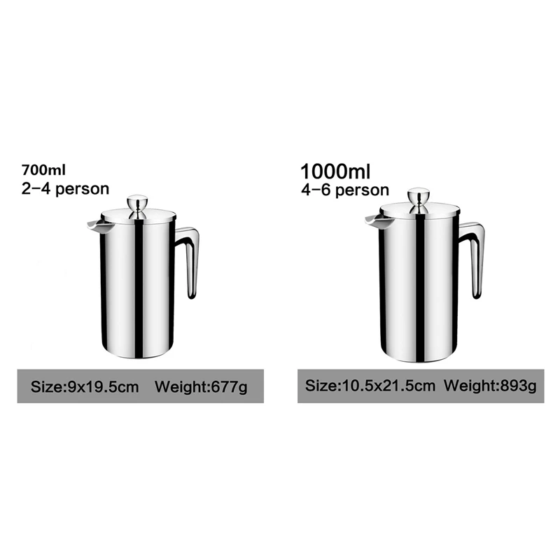 Professional Stainless Steel French Press Coffee Percolators Best Double Wall Coffee Pot Giving One Filter Basket
Professional Stainless Steel French Press Coffee Percolators Best Double Wall Coffee Pot Giving One Filter Basket