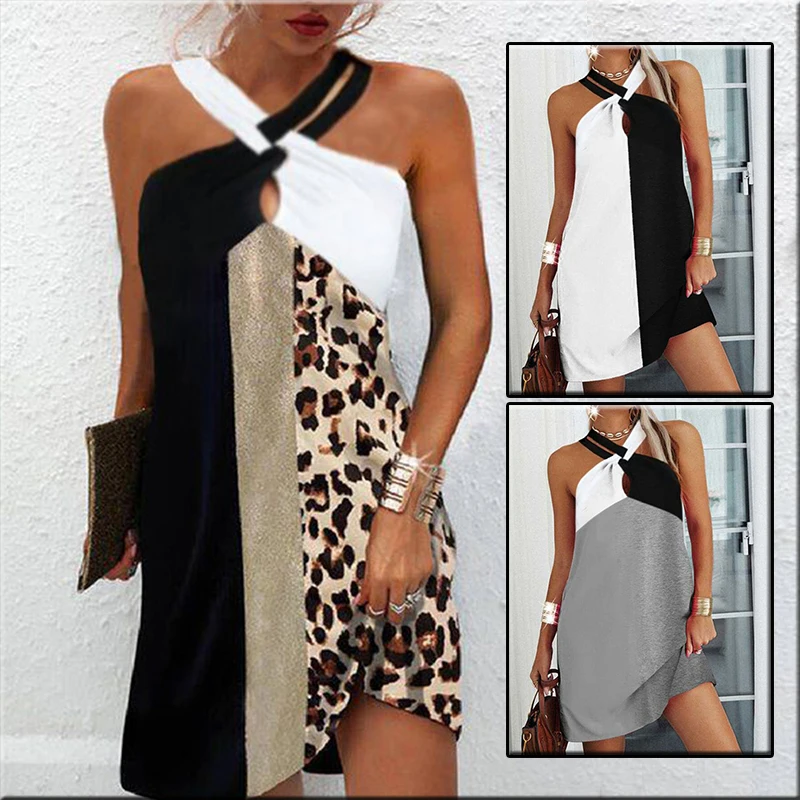 Sexy Halter Neck Leopard Patchwork Printing Mini Dress 2022 Summer Sleeveless Beach Casual Dresses Plus Size Loose Women's Tunic
Sexy Halter Neck Leopard Patchwork Printing Mini Dress 2022 Summer Sleeveless Beach Casual Dresses Plus Size Loose Women's Tunic