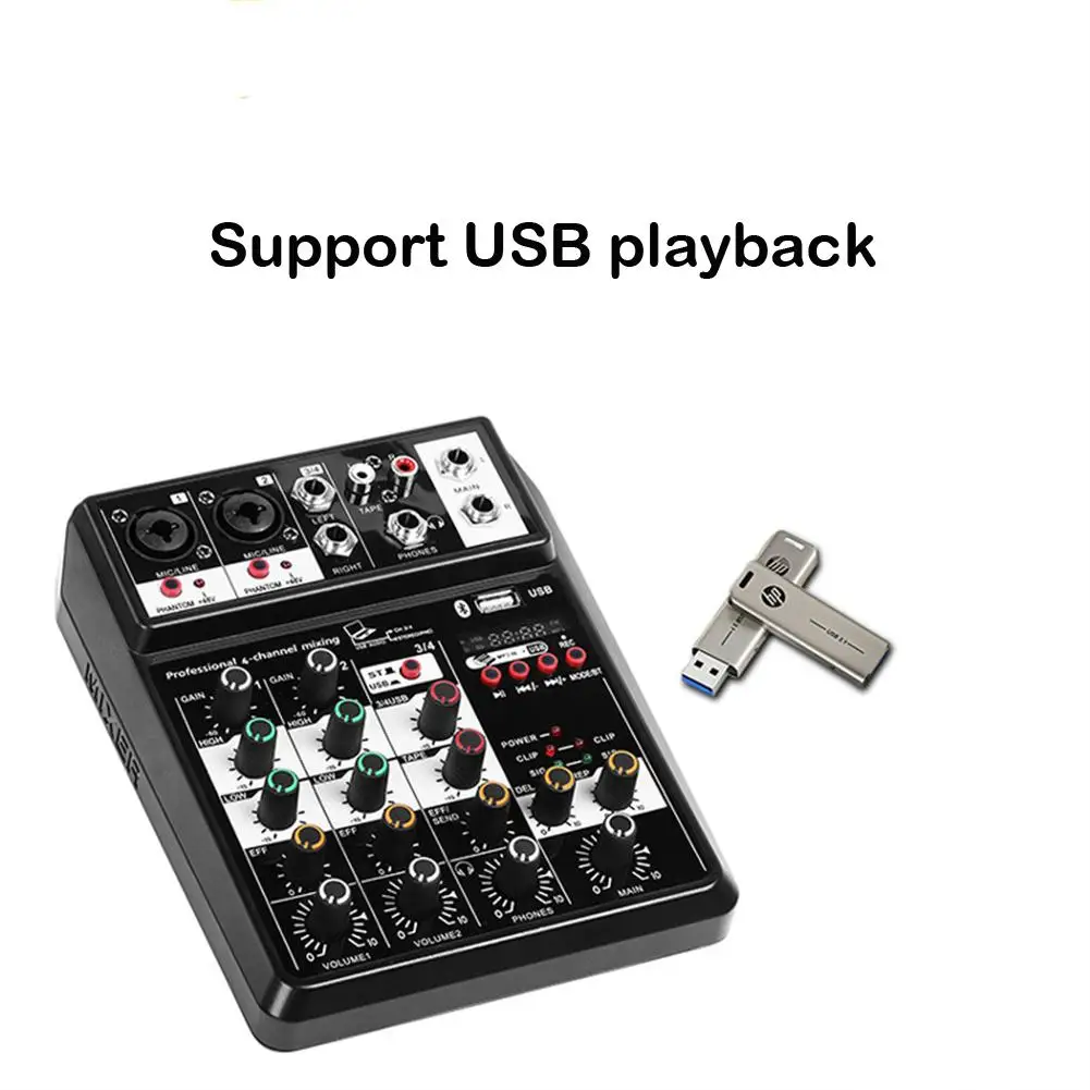 Portable Bluetooth-compatible 4-channel Audio Mixer Sound Mixing Console Usb Interface C4 For Stage Performances Music Creation
Portable Bluetooth-compatible 4-channel Audio Mixer Sound Mixing Console Usb Interface C4 For Stage Performances Music Creation