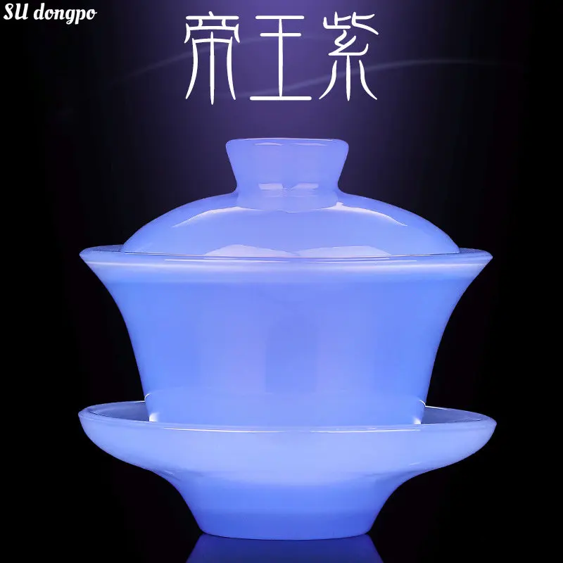 

Imperial Purple Jade Porcelain Gaiwan-Tianquan Sancai Tea Cup Household Glass Tea Bowl Kung Fu Gaiwan Single Tea Bowl
