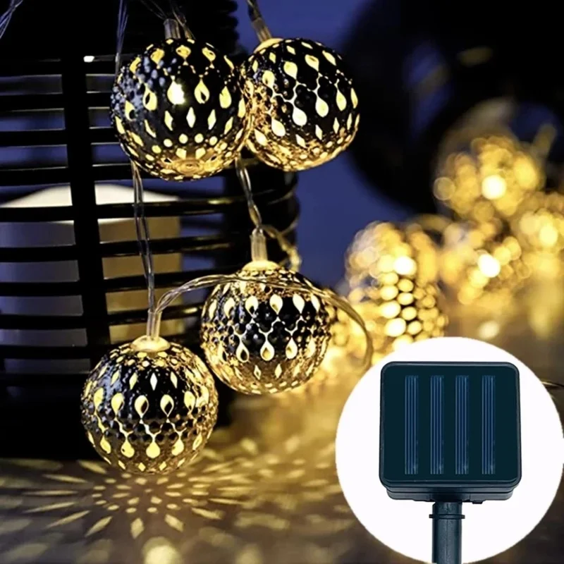 Solar Powered Moroccan Ball String Lights Waterproof LED Wrought Iron Metal Hollow Out Ball Colorful Fairy Light Solar Lamp
Solar Powered Moroccan Ball String Lights Waterproof LED Wrought Iron Metal Hollow Out Ball Colorful Fairy Light Solar Lamp