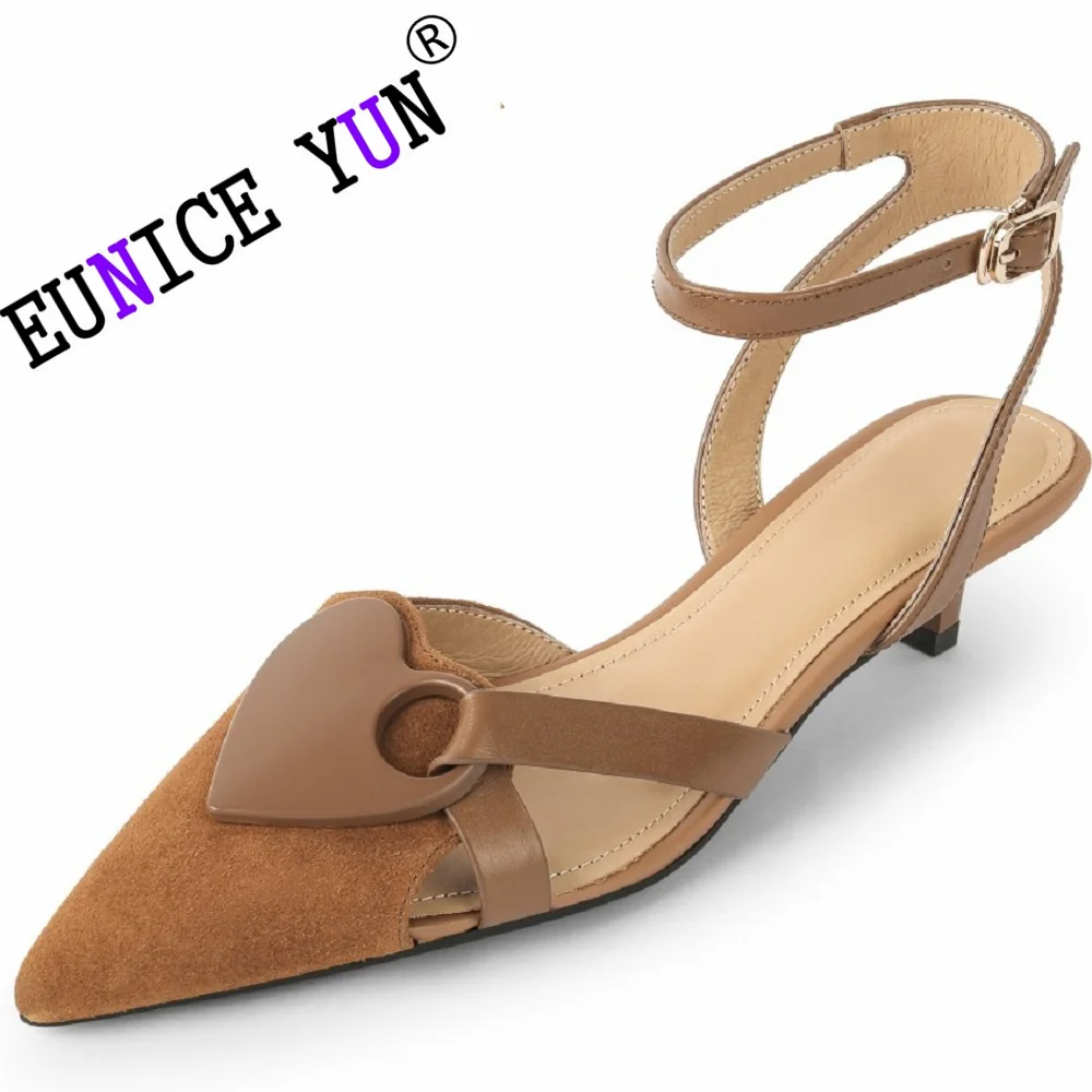 

【EUNICE YUN】Pure Colour Natural Genuine Leather High Heel Shoes Pointed Toe Cool Summer Fashion Sexy Expose The Heel Women 33-40